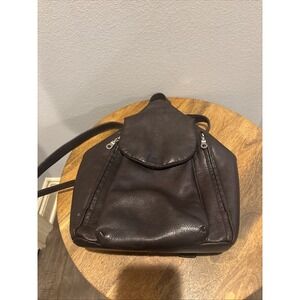 Tignanello Genuine Leather Backpack Purse Adjustable Straps Soft Dark Brown Y2K